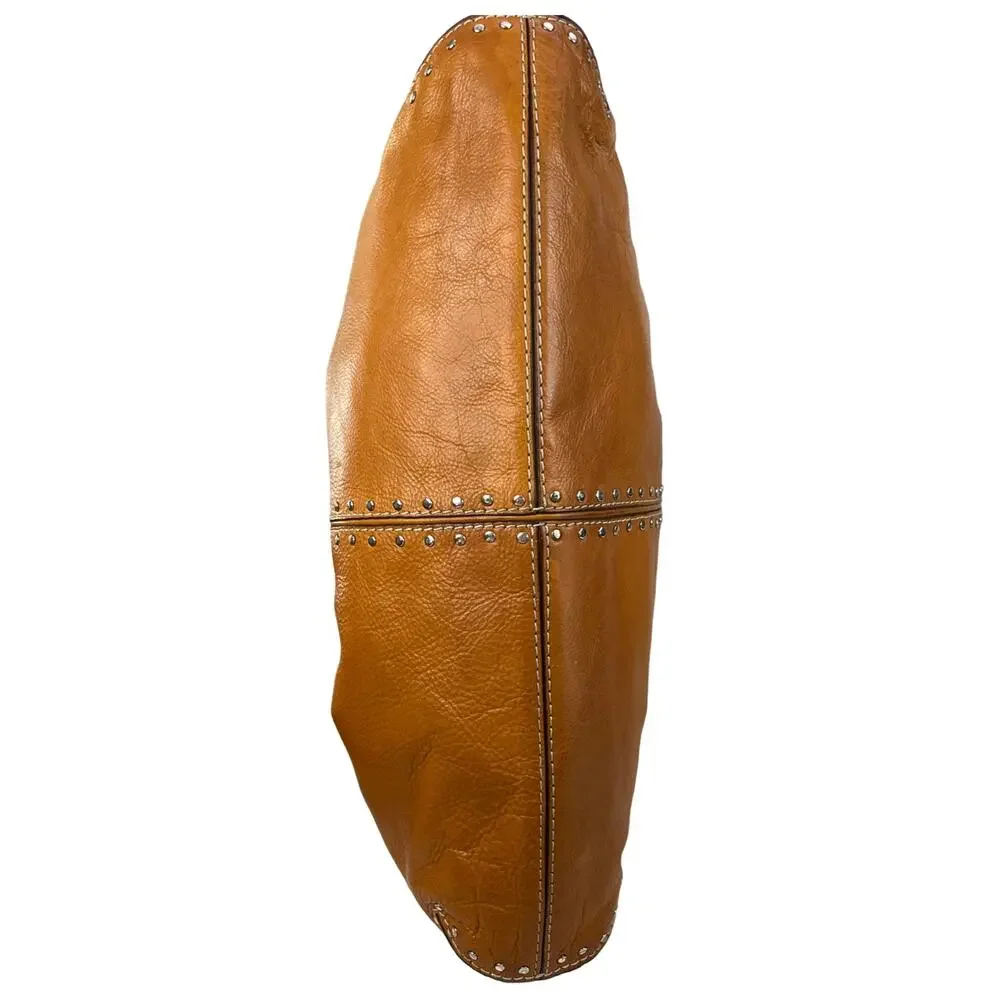 Michael Kors Astor Large Tan Brown Leather Drawstring Tote Bag Stud Detail